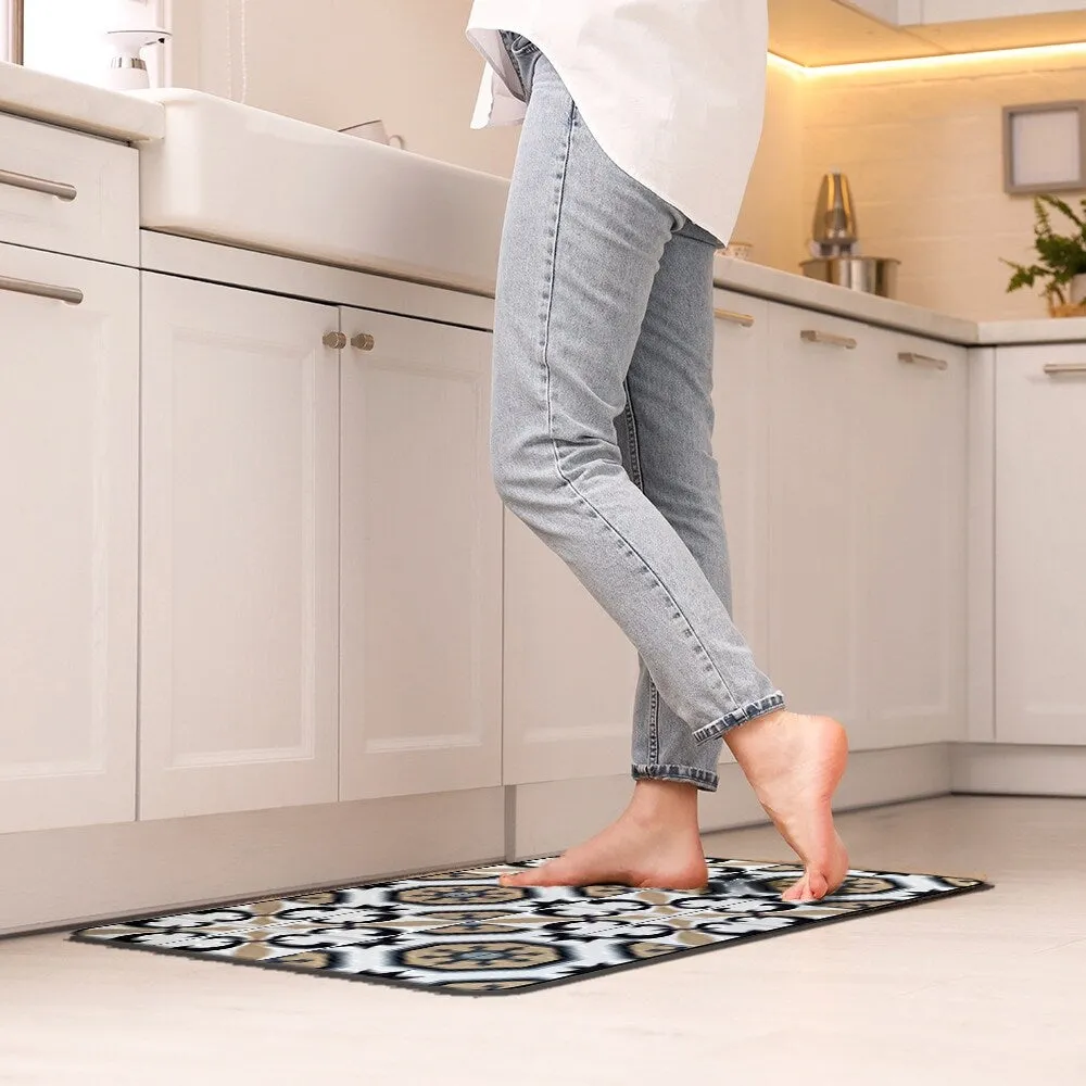 Carmen Printed Kitchen Sink Mat - Black & Beige Tile Design