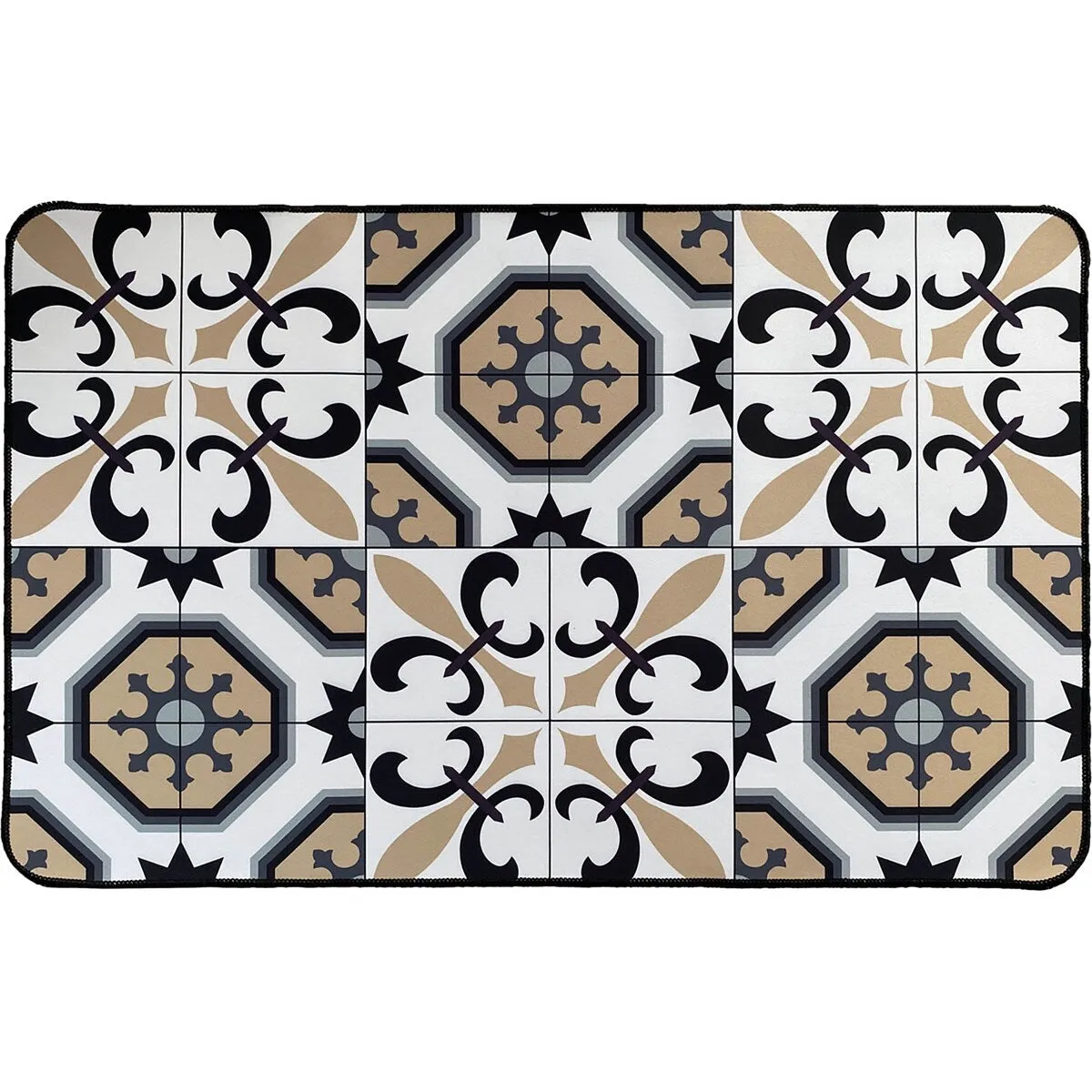 Carmen Printed Kitchen Sink Mat - Black & Beige Tile Design