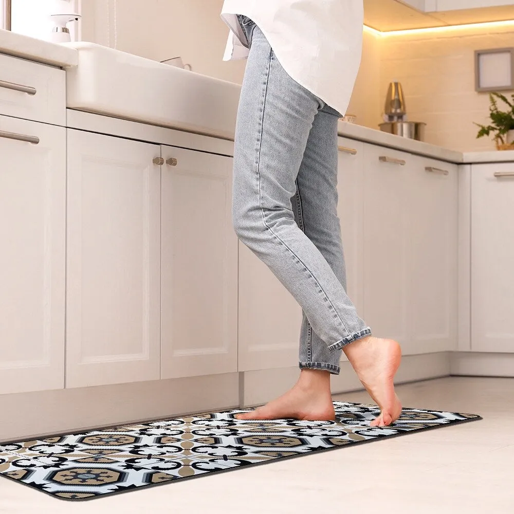 Carmen Printed Kitchen Sink Mat - Black & Beige Tile Design