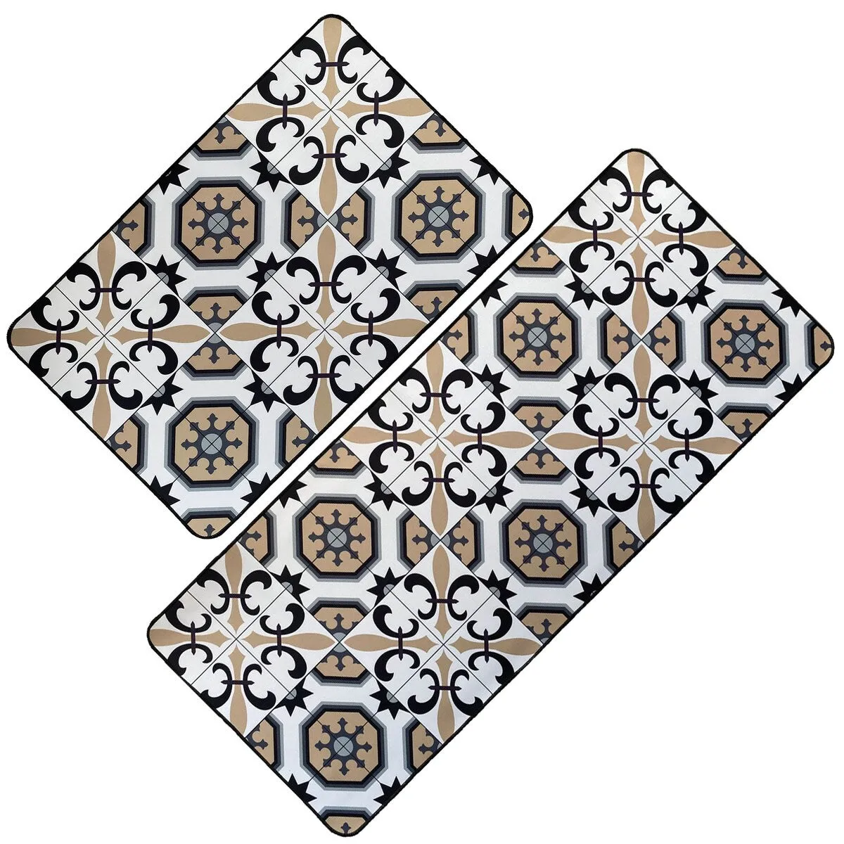 Carmen Printed Kitchen Sink Mat - Black & Beige Tile Design