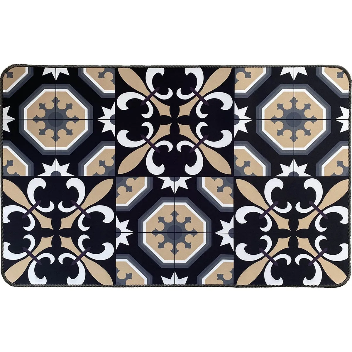 Carmen Printed Kitchen Sink Mat - Black & Beige Tile Design