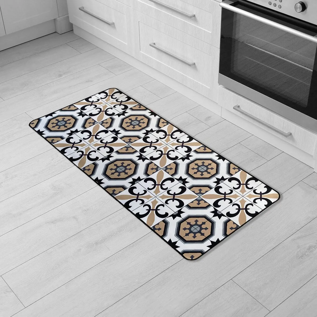 Carmen Printed Kitchen Sink Mat - Black & Beige Tile Design