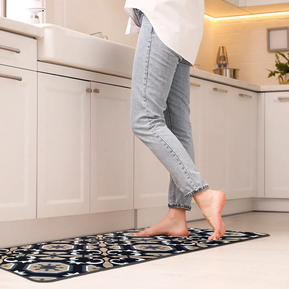 Carmen Printed Kitchen Sink Mat - Black & Beige Tile Design