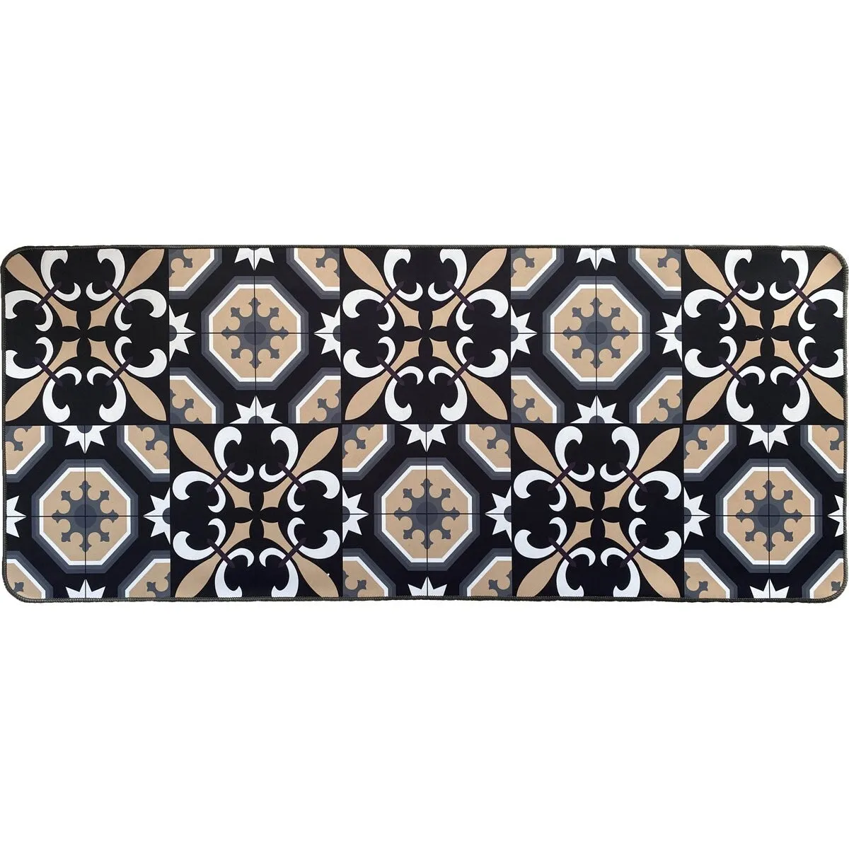 Carmen Printed Kitchen Sink Mat - Black & Beige Tile Design
