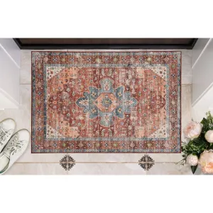 Carter Machine Washable Medallion Rust/Ivory Area Rug