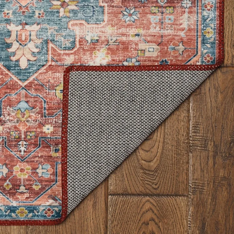 Carter Machine Washable Medallion Rust/Ivory Area Rug