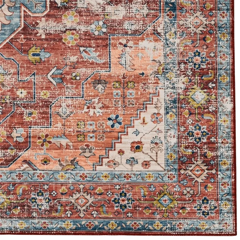 Carter Machine Washable Medallion Rust/Ivory Area Rug