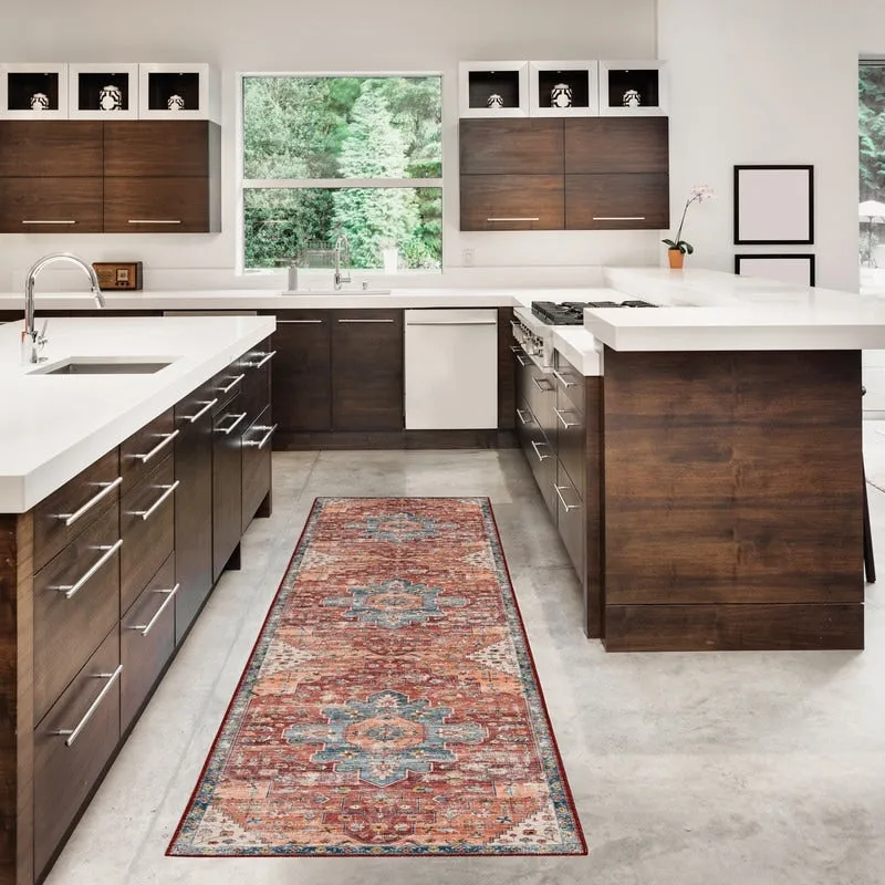 Carter Machine Washable Medallion Rust/Ivory Area Rug
