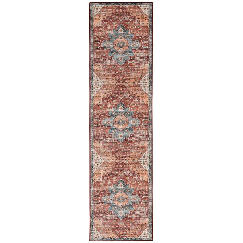 Carter Machine Washable Medallion Rust/Ivory Area Rug