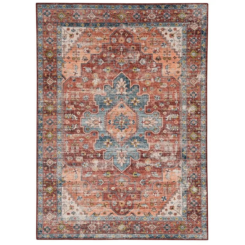 Carter Machine Washable Medallion Rust/Ivory Area Rug