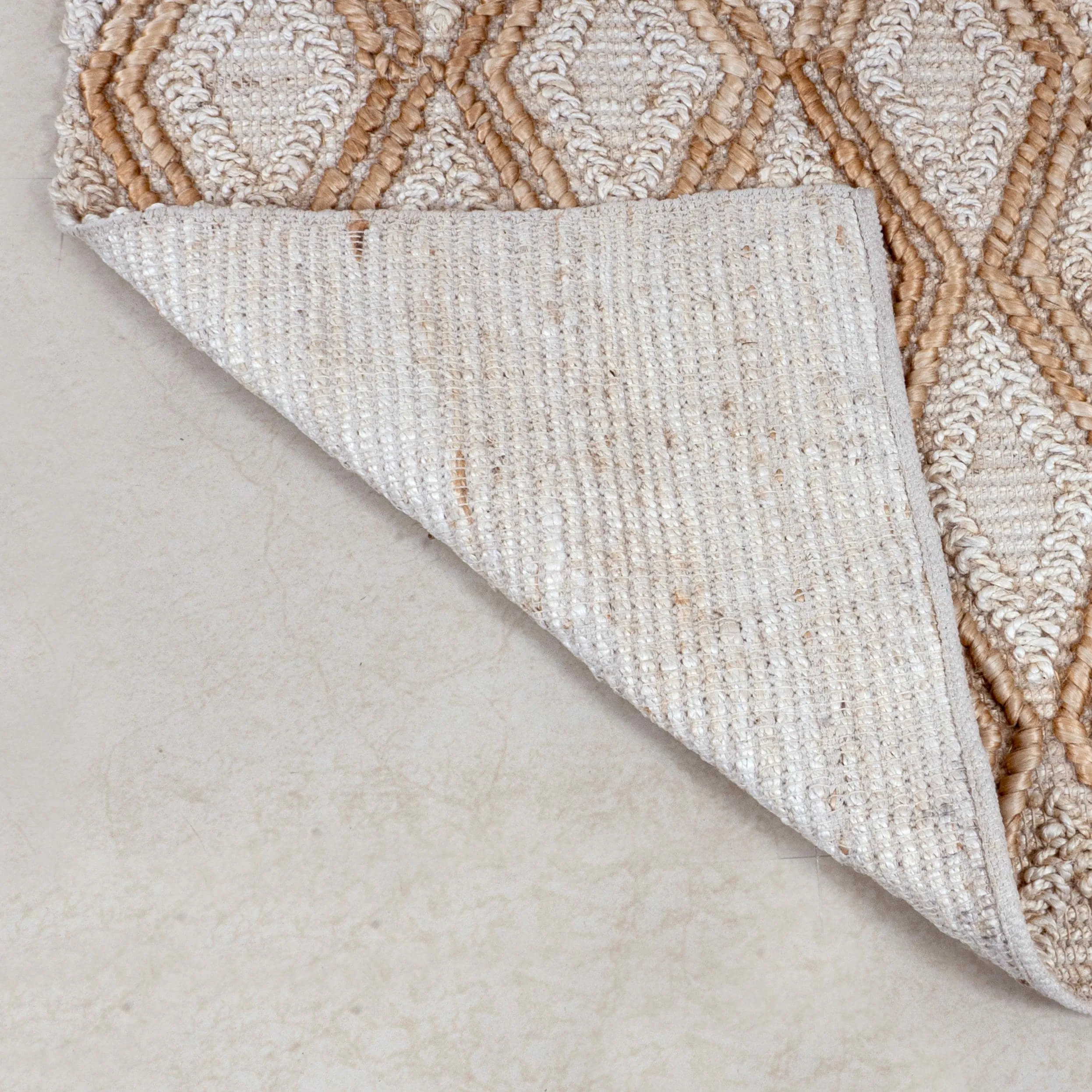 Coastal Handwoven Area Rug Lux Ivory & Brown High Low Pile Jute Rug