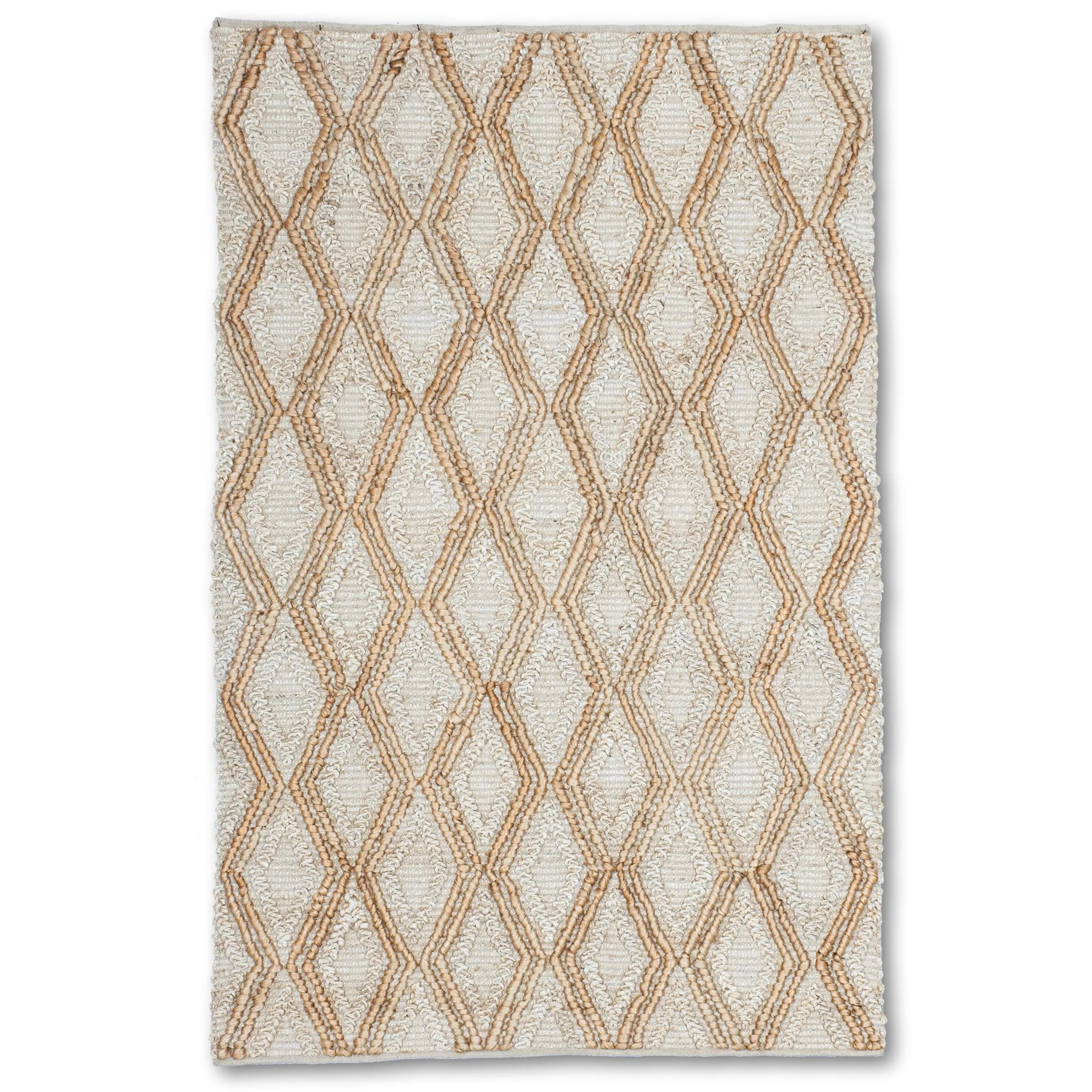 Coastal Handwoven Area Rug Lux Ivory & Brown High Low Pile Jute Rug