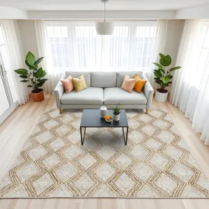 Coastal Handwoven Area Rug Lux Ivory & Brown High Low Pile Jute Rug