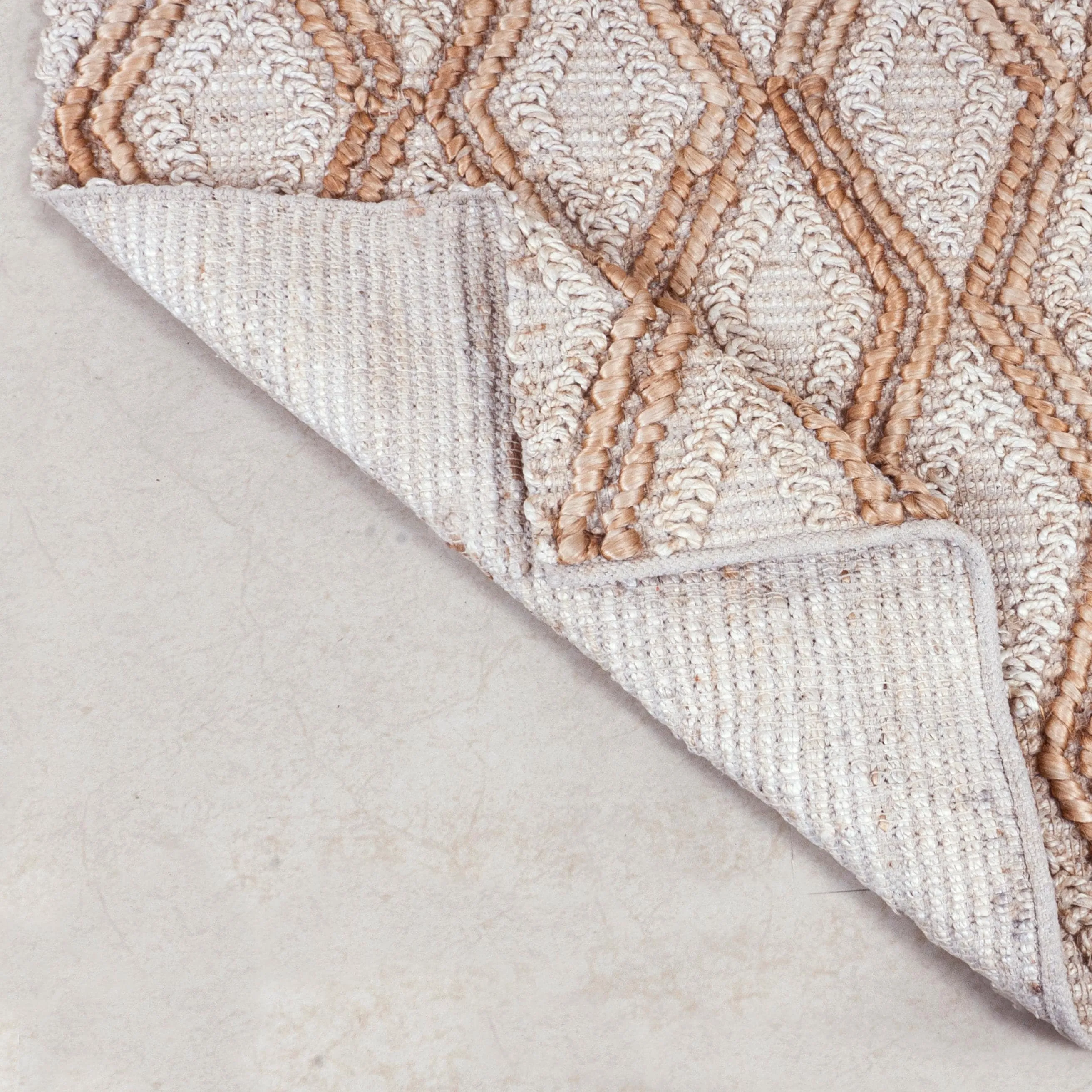 Coastal Handwoven Area Rug Lux Ivory & Brown High Low Pile Jute Rug