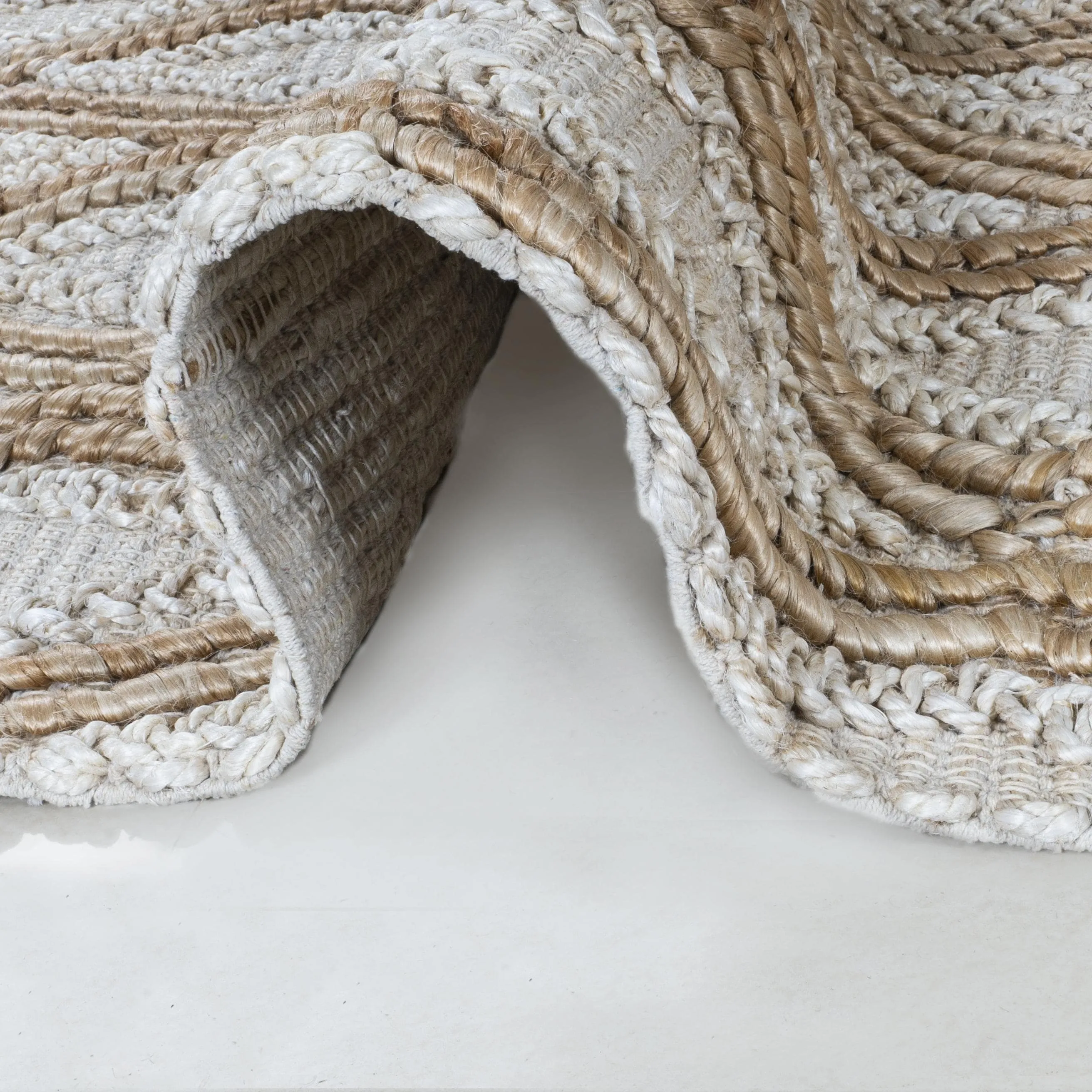 Coastal Handwoven Area Rug Lux Ivory & Brown High Low Pile Jute Rug