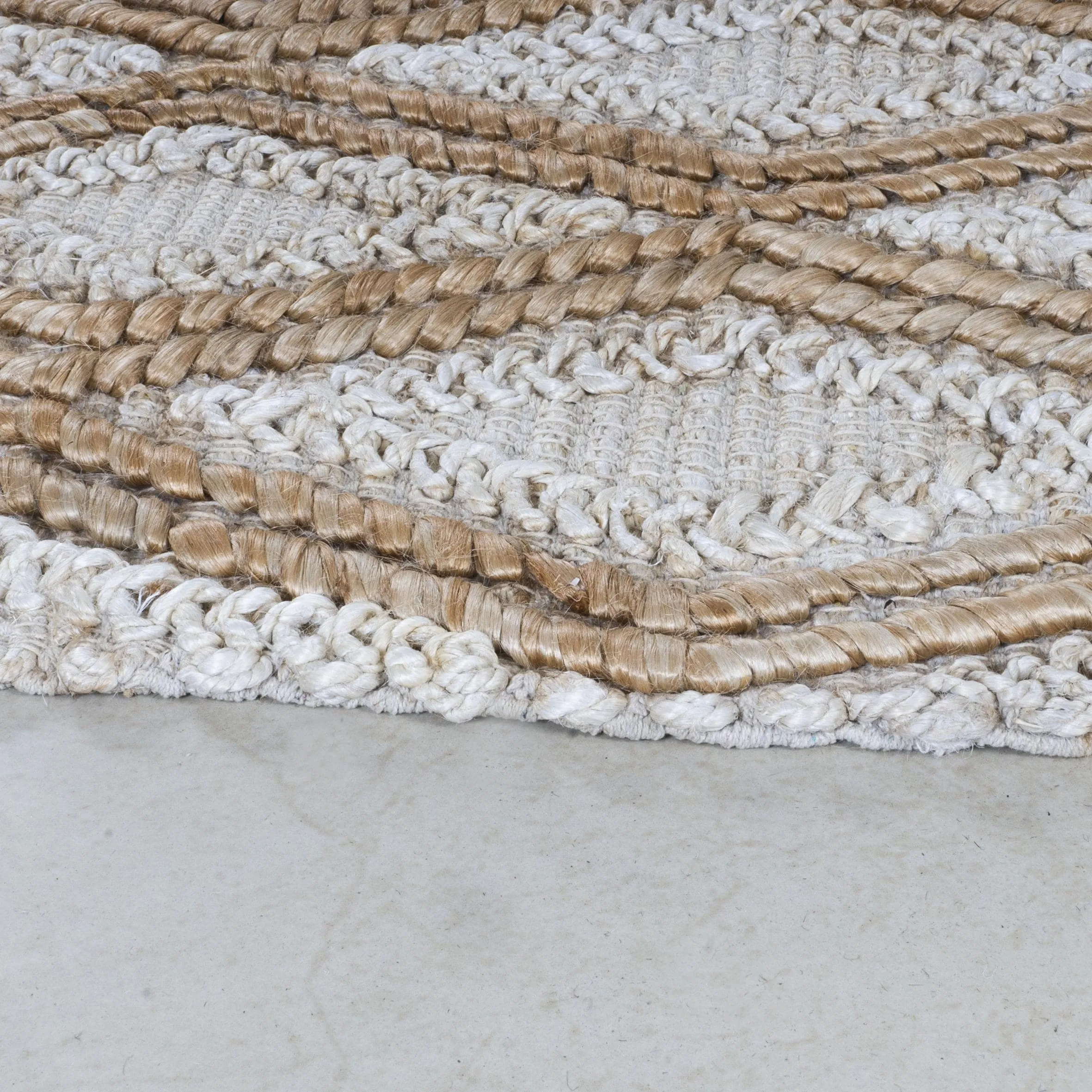 Coastal Handwoven Area Rug Lux Ivory & Brown High Low Pile Jute Rug