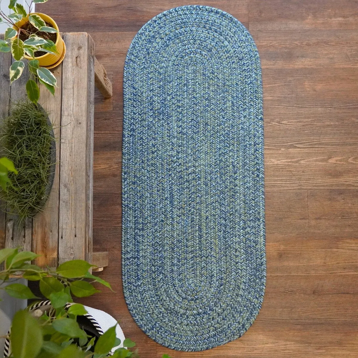 Colonial Mills Seaside Blue Tweed Runner Braided Area Rug