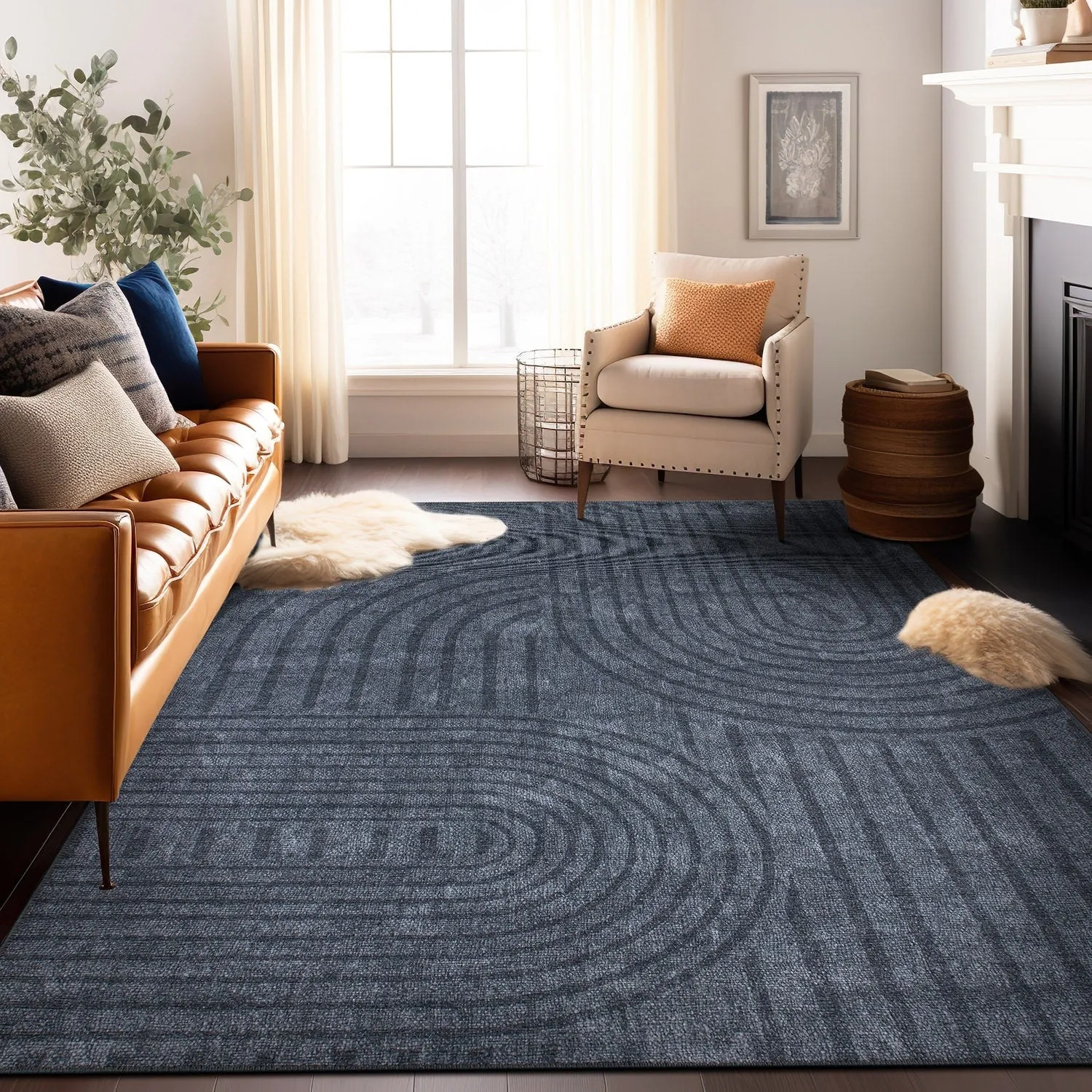 Contemporary Lines Machine Washable Area Rug
