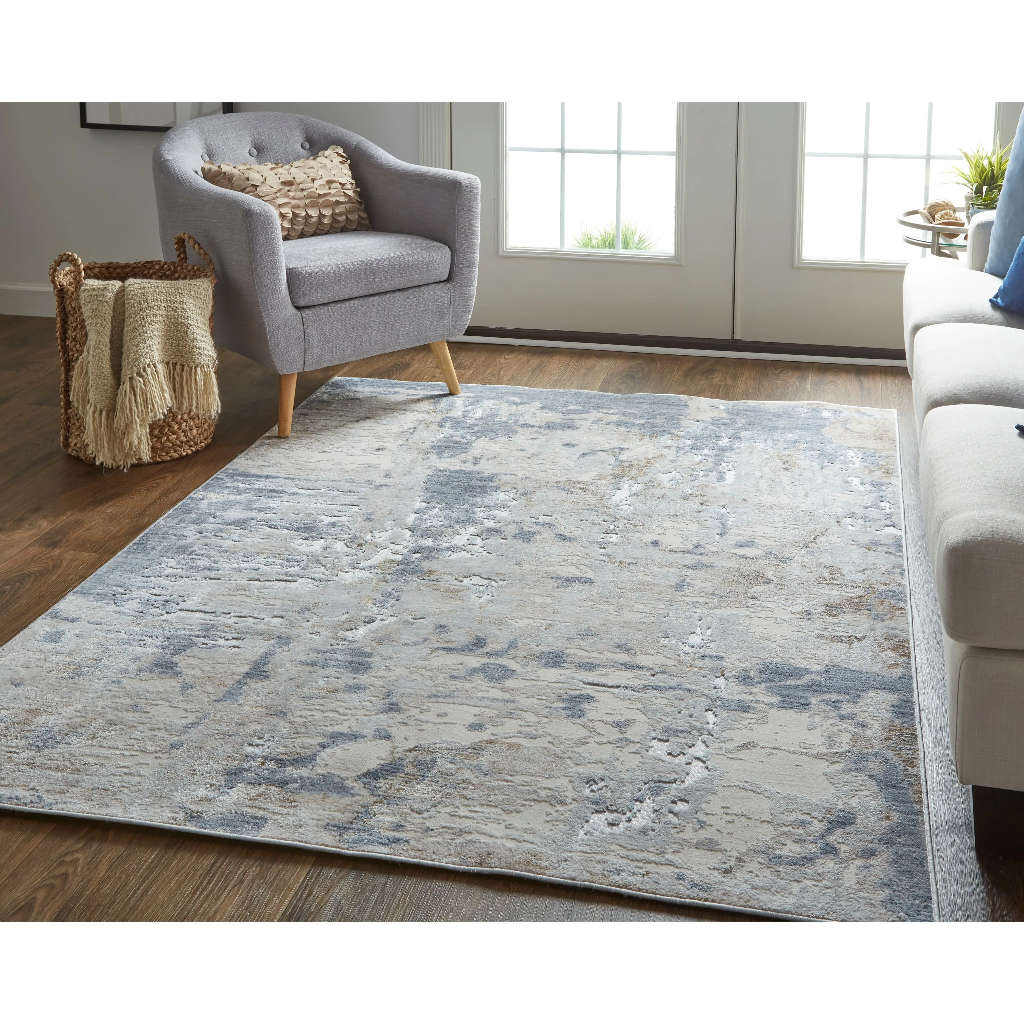 Corben Modern Abstract Blue/Ivory Area Rug
