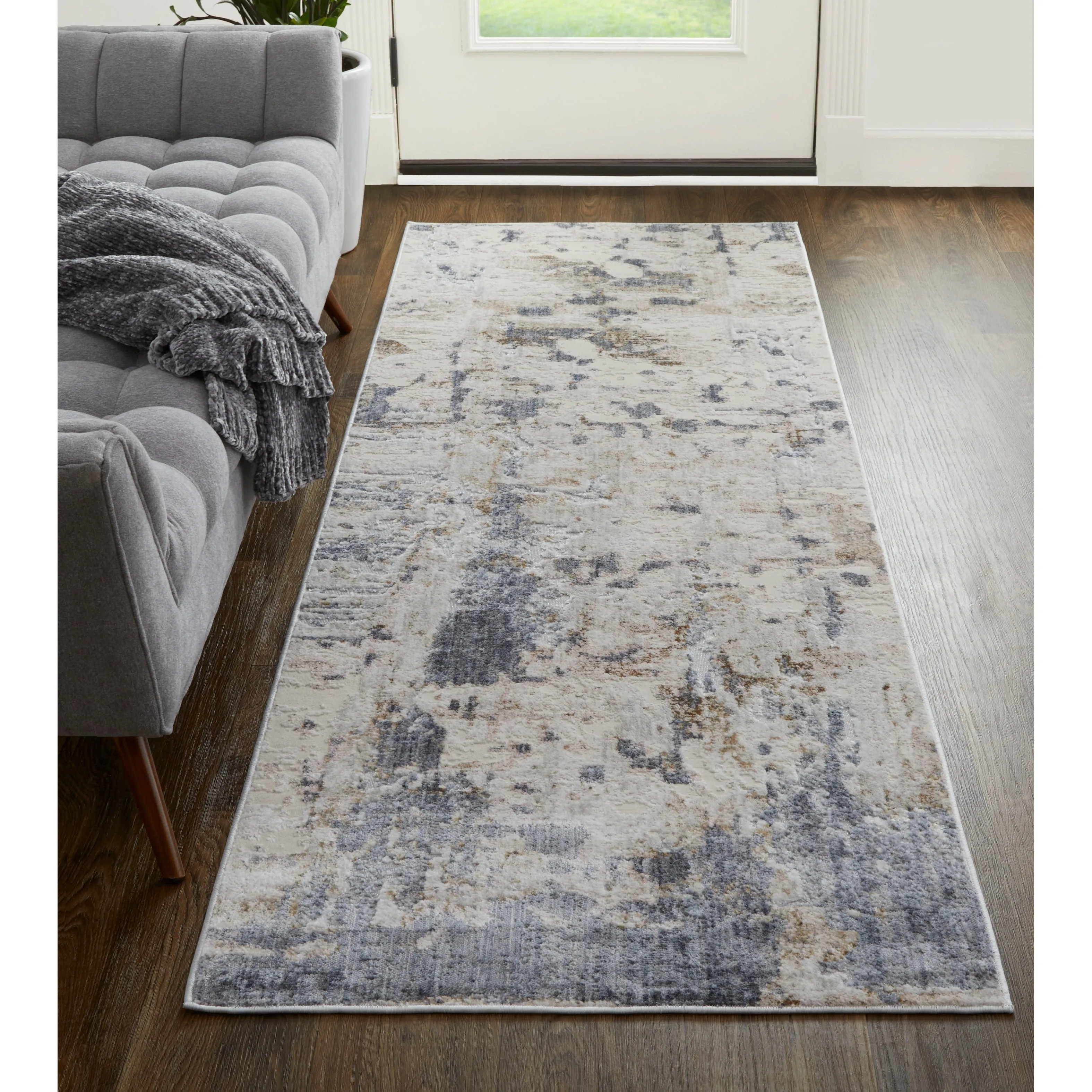 Corben Modern Abstract Blue/Ivory Area Rug