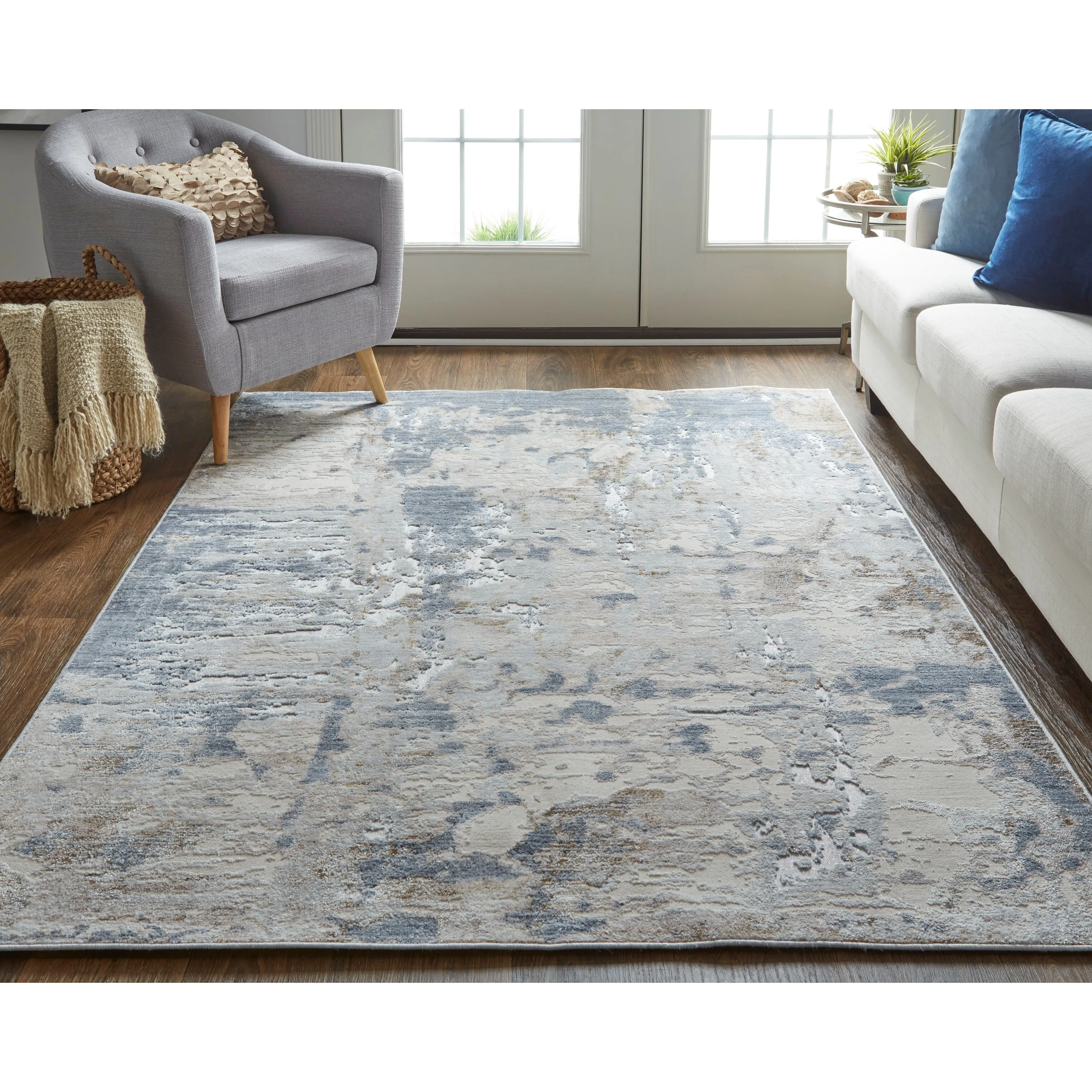 Corben Modern Abstract Blue/Ivory Area Rug