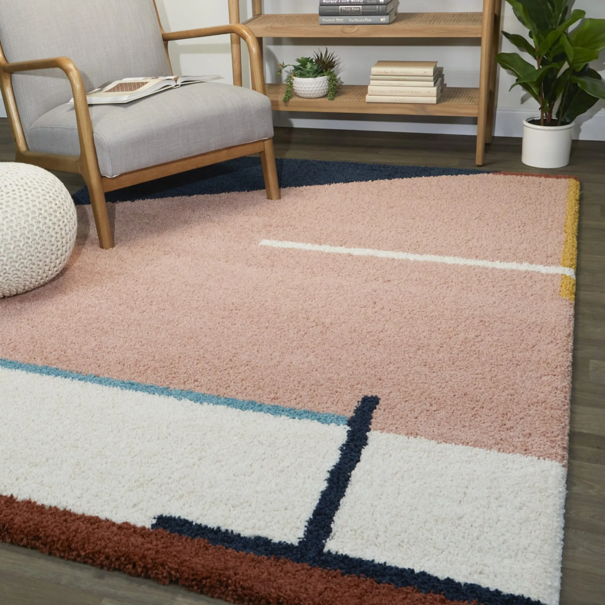 Corbet Geometric Color Blocked Shag Area Rug