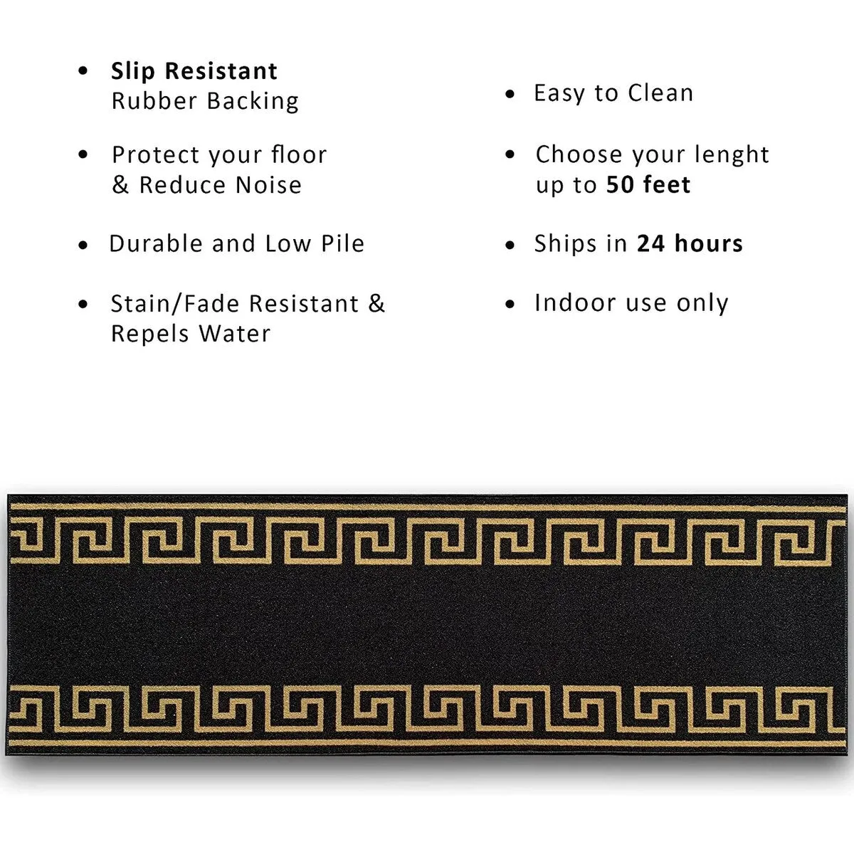 Custom Size Greek Key Black 31 Inch Wide Non-Slip Stair Runner Rug