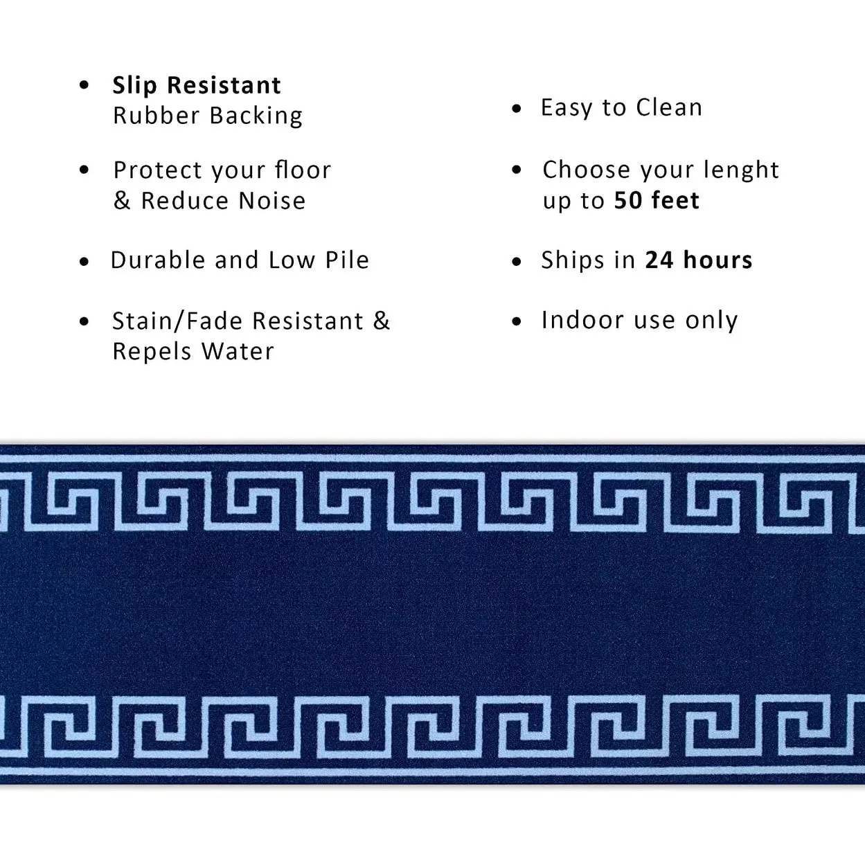 Custom Size Greek Key Black 31 Inch Wide Non-Slip Stair Runner Rug