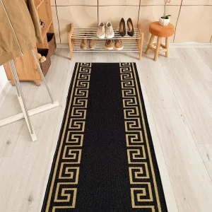 Custom Size Greek Key Black 31 Inch Wide Non-Slip Stair Runner Rug