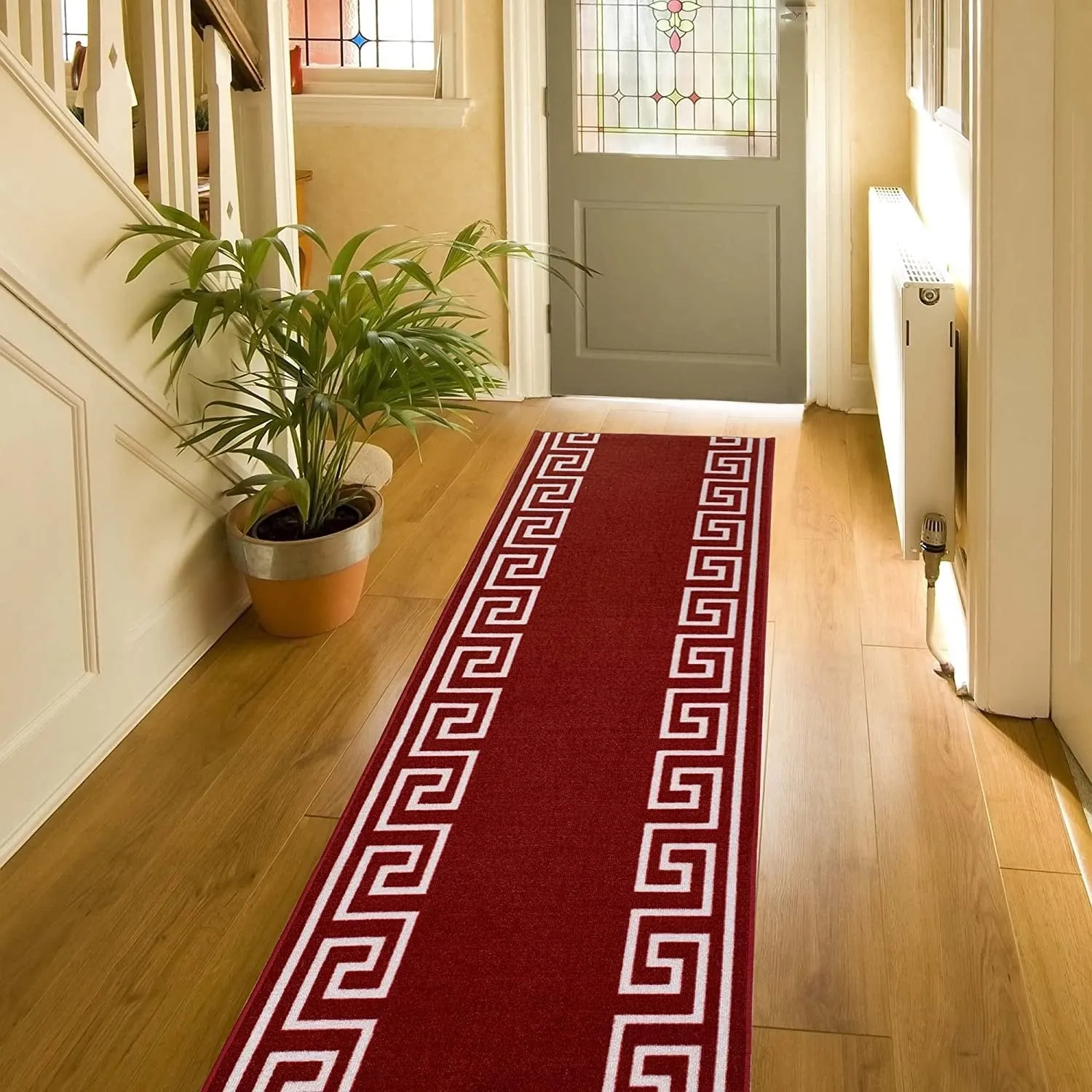 Custom Size Greek Key Black 31 Inch Wide Non-Slip Stair Runner Rug