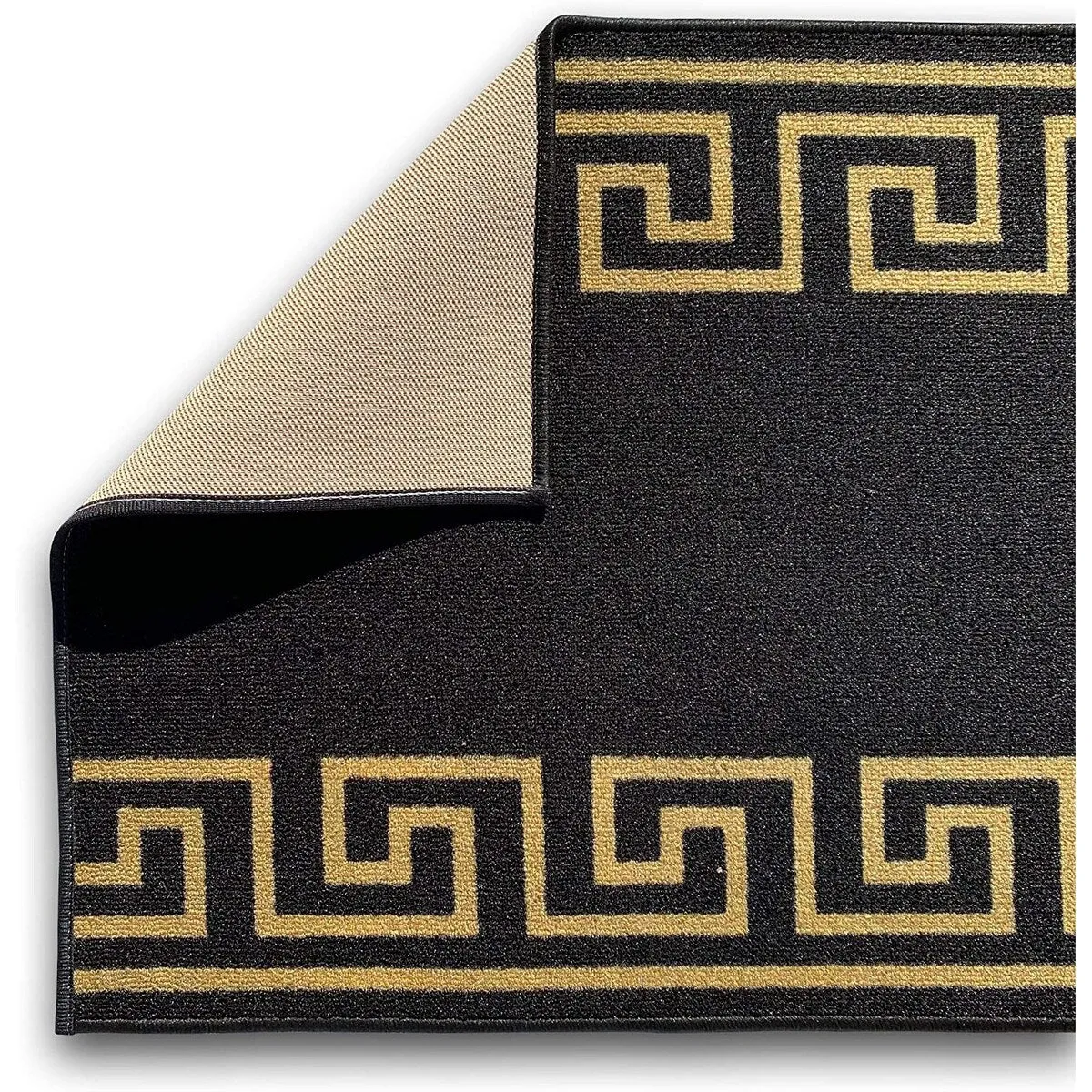 Custom Size Greek Key Black 31 Inch Wide Non-Slip Stair Runner Rug