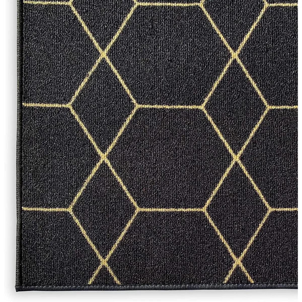 Custom Size Hexagon Black Gold 31 Inch Wide Non-Slip Stair Runner Rug
