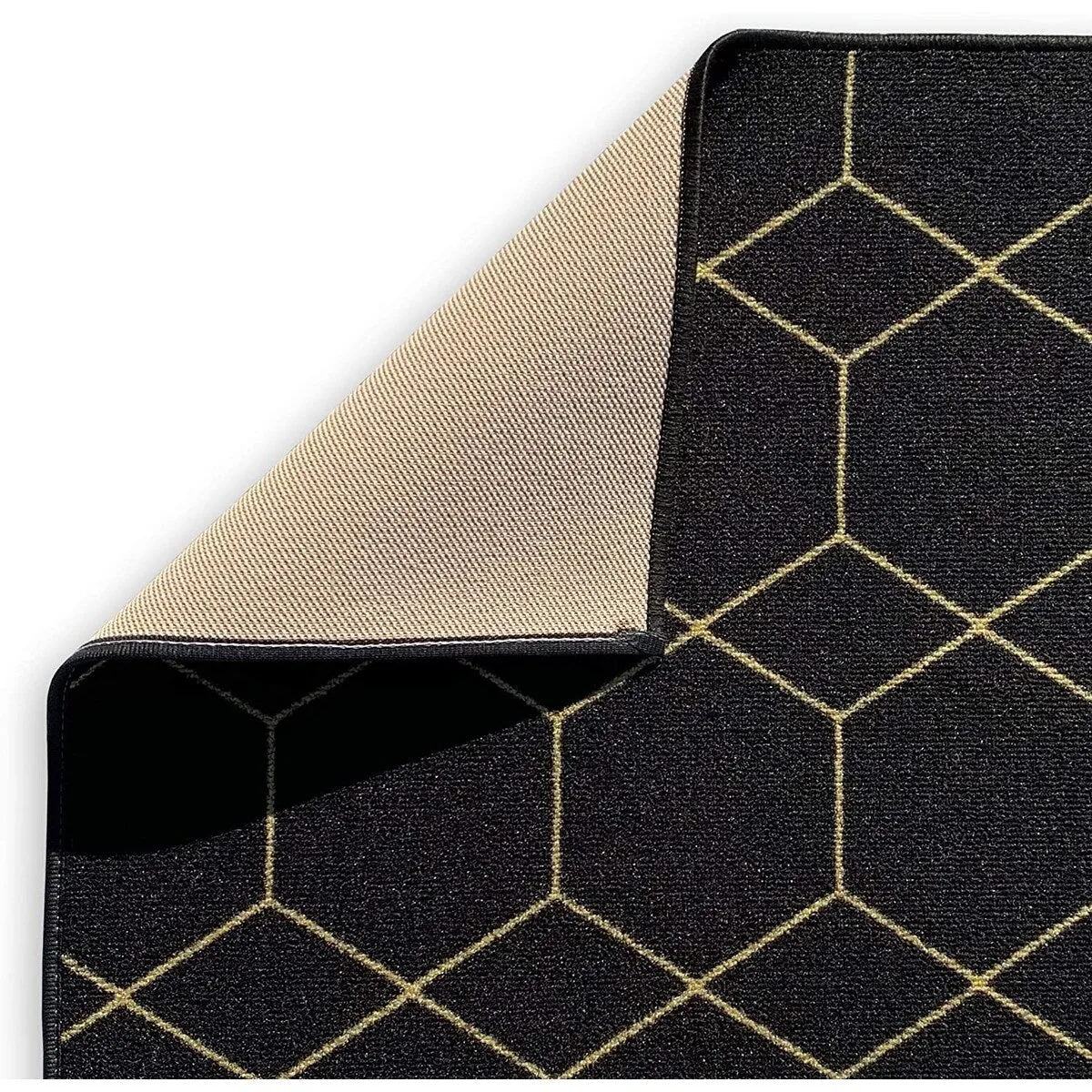 Custom Size Hexagon Black Gold 31 Inch Wide Non-Slip Stair Runner Rug