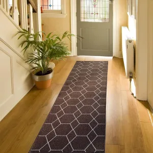 Custom Size Hexagon Brown 26 Inch Wide Non-Slip Stair Runner Rug