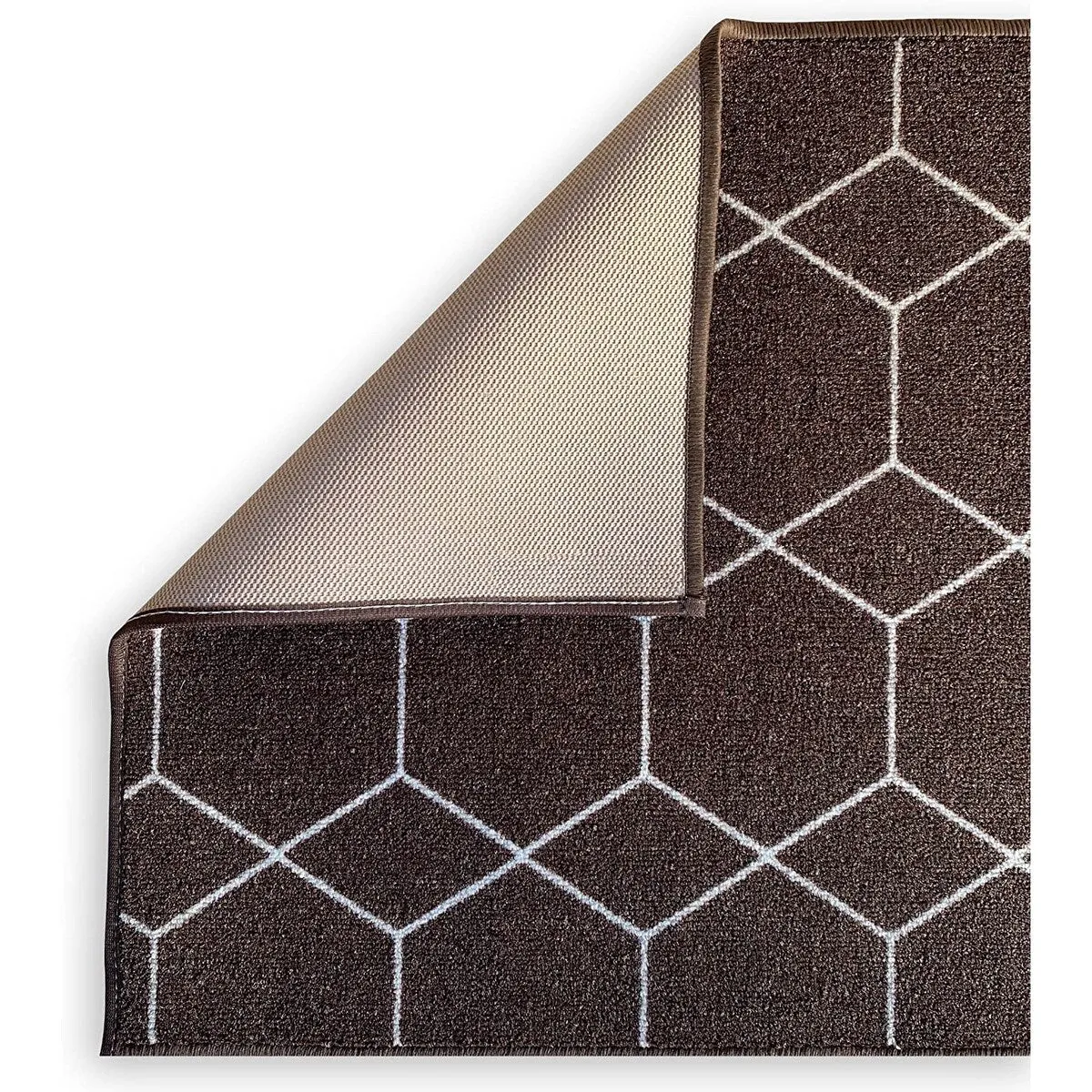 Custom Size Hexagon Brown 26 Inch Wide Non-Slip Stair Runner Rug