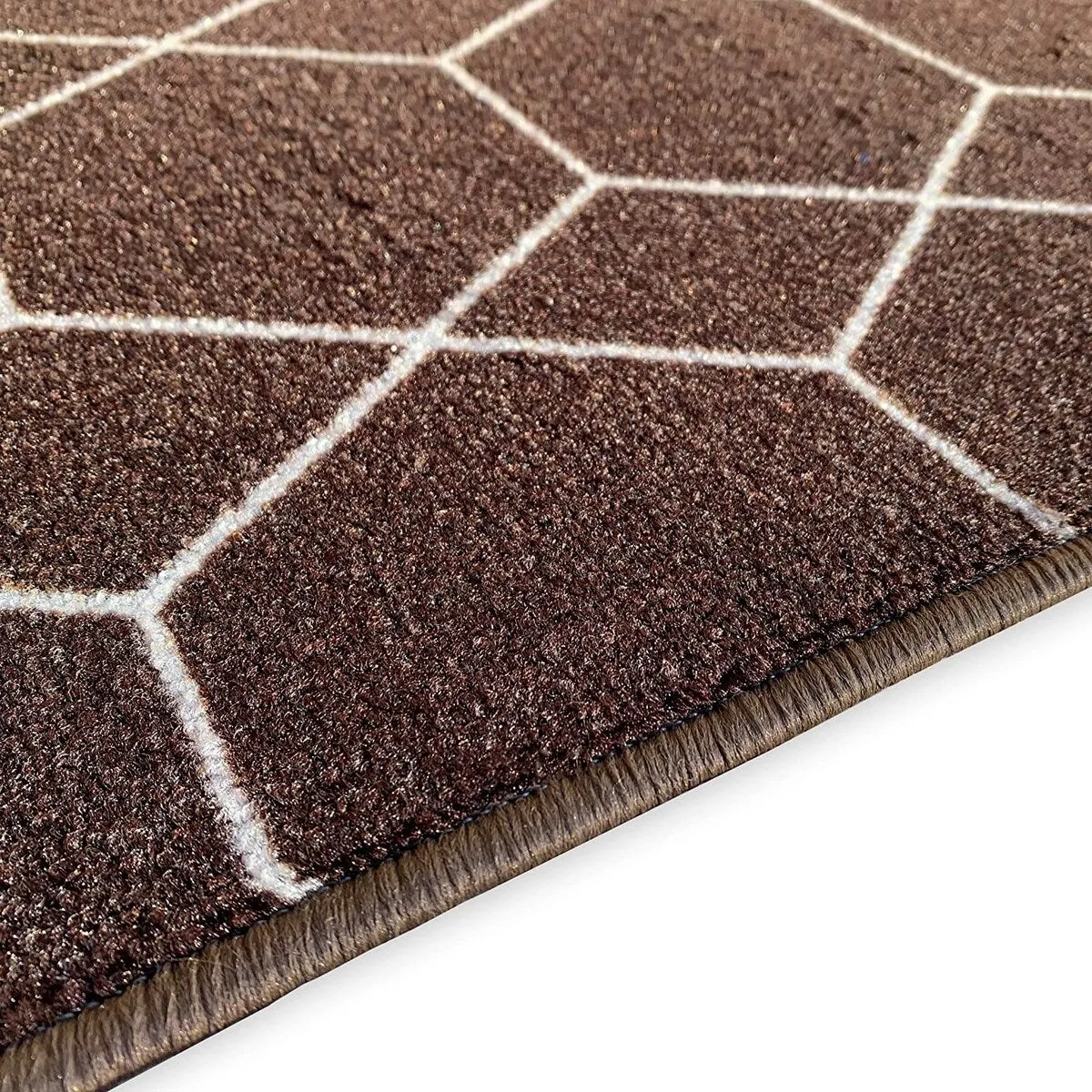Custom Size Hexagon Brown 26 Inch Wide Non-Slip Stair Runner Rug