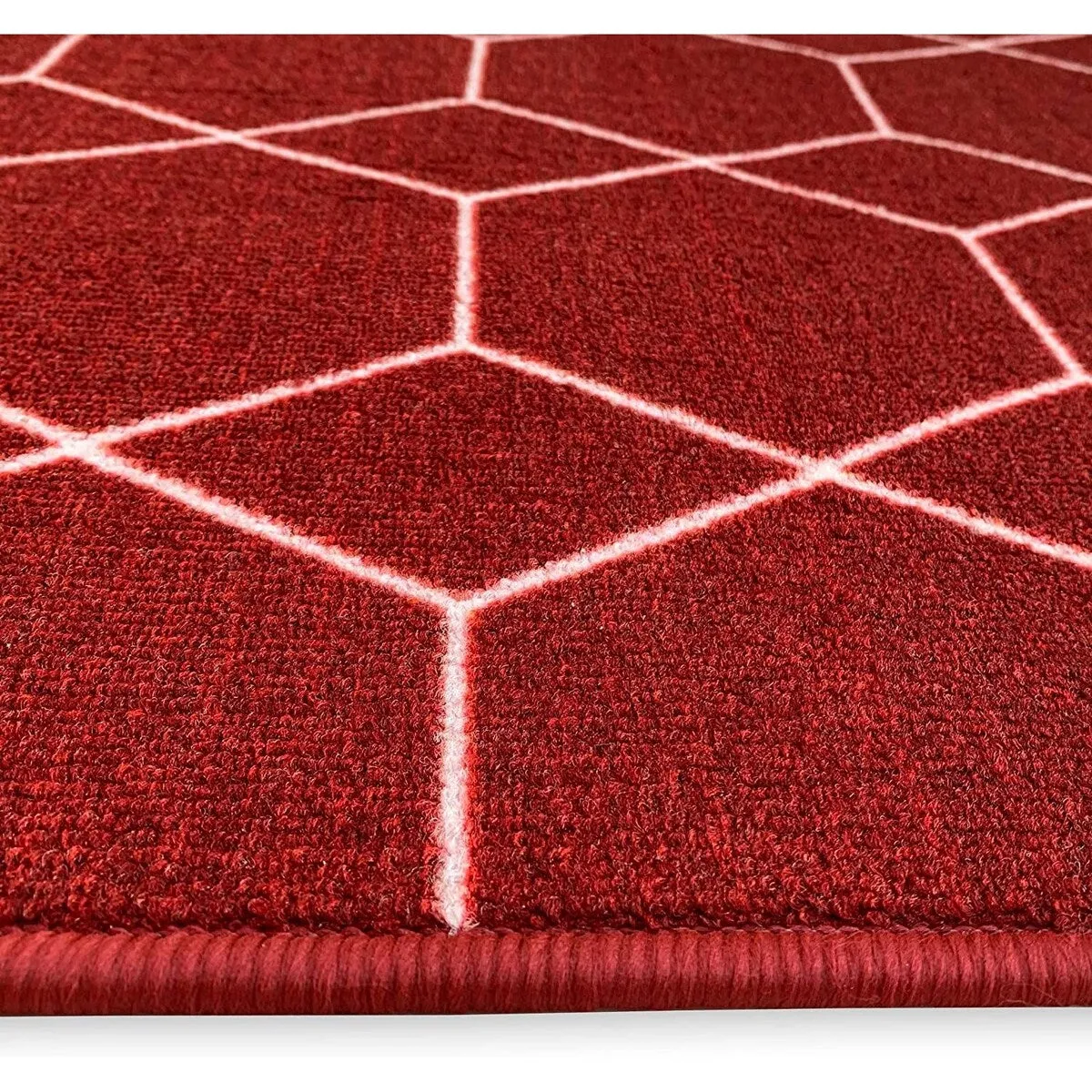 Custom Size Hexagon Red 31 Inch Wide Non-Slip Stair Runner Rug