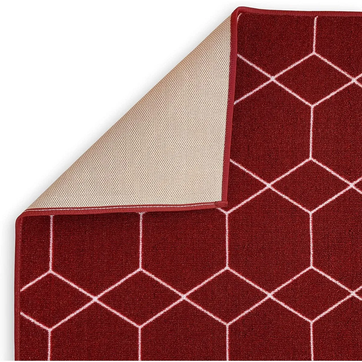 Custom Size Hexagon Red 31 Inch Wide Non-Slip Stair Runner Rug
