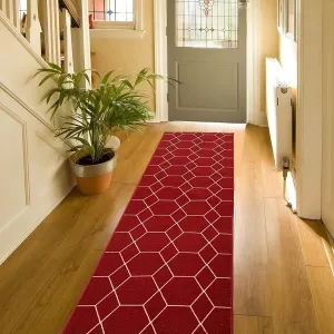 Custom Size Hexagon Red 31 Inch Wide Non-Slip Stair Runner Rug