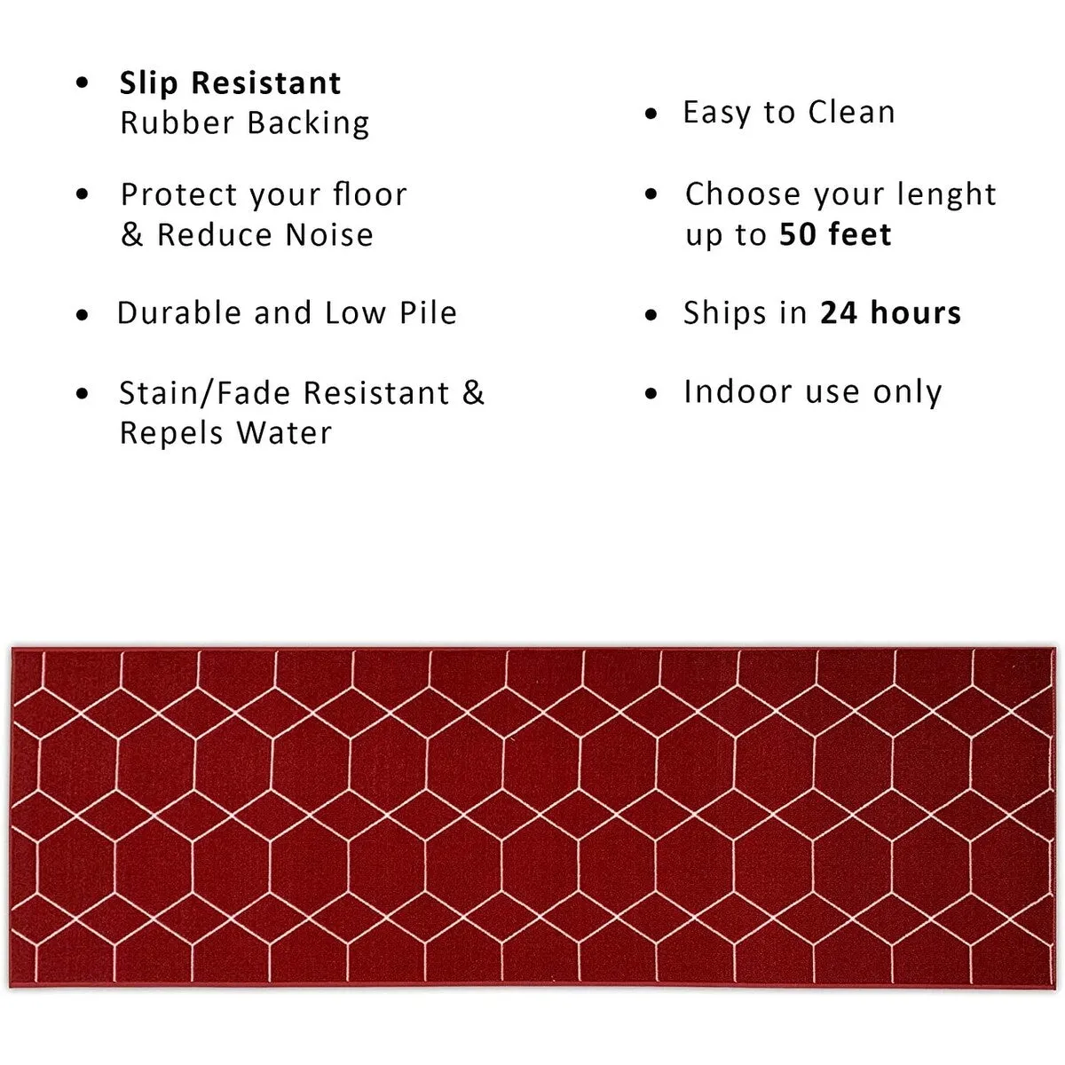 Custom Size Hexagon Red 31 Inch Wide Non-Slip Stair Runner Rug