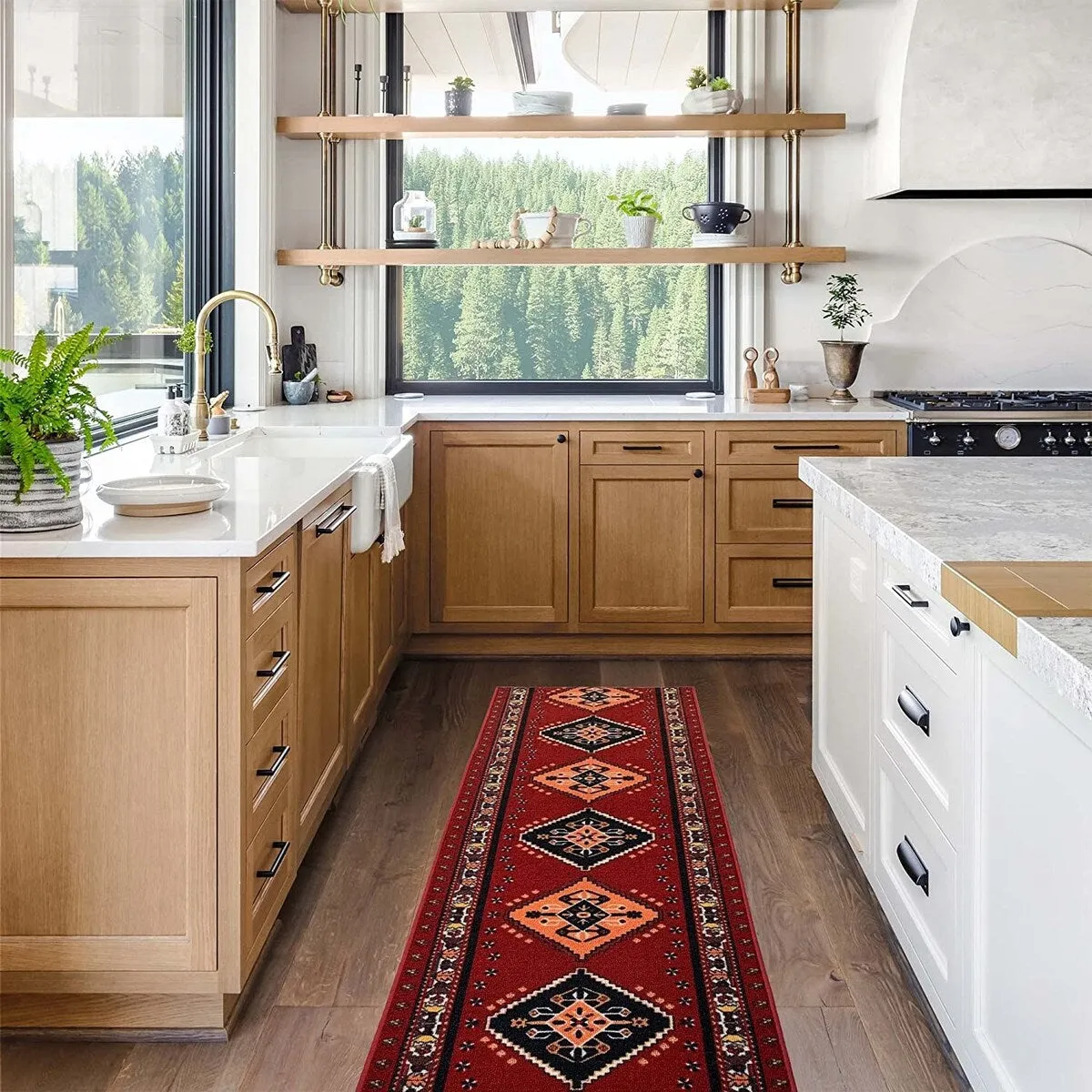 Custom Size Southwestern Red 26 Inch Wide Non-Slip Stair Runner Rug