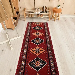 Custom Size Southwestern Red 26 Inch Wide Non-Slip Stair Runner Rug