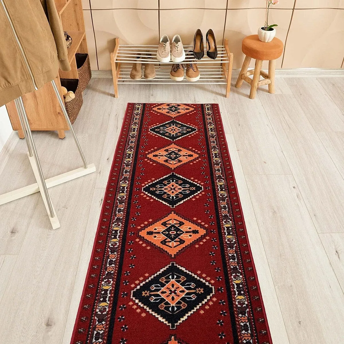 Custom Size Southwestern Red 26 Inch Wide Non-Slip Stair Runner Rug