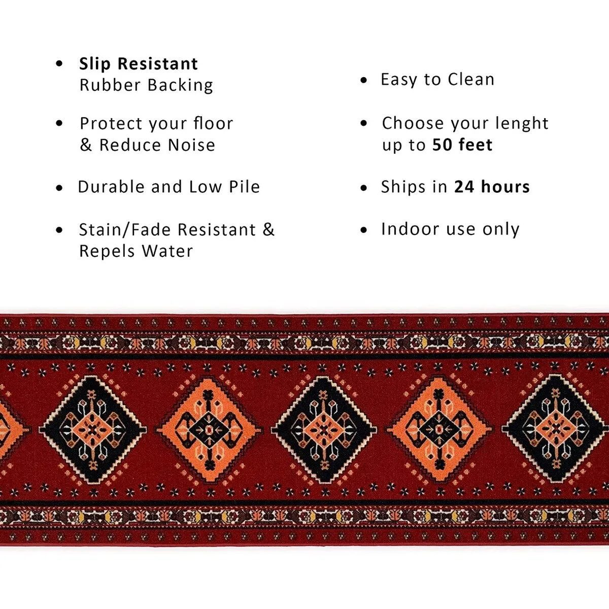 Custom Size Southwestern Red 26 Inch Wide Non-Slip Stair Runner Rug