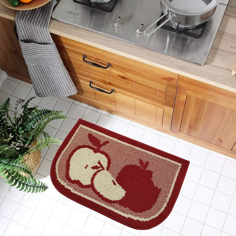 Decor Non-Slip Rubber Back Soft Durable Woven Fluffy Runner Area Carpet Floor Mat Indoor Kitchen Rug. Red Apple