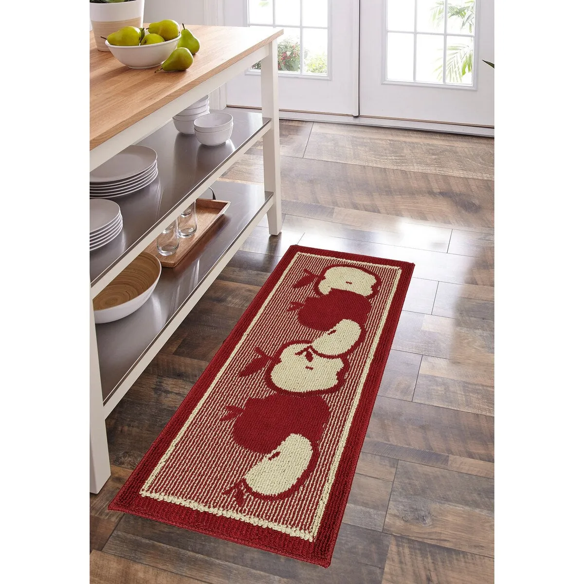 Decor Non-Slip Rubber Back Soft Durable Woven Fluffy Runner Area Carpet Floor Mat Indoor Kitchen Rug. Red Apple