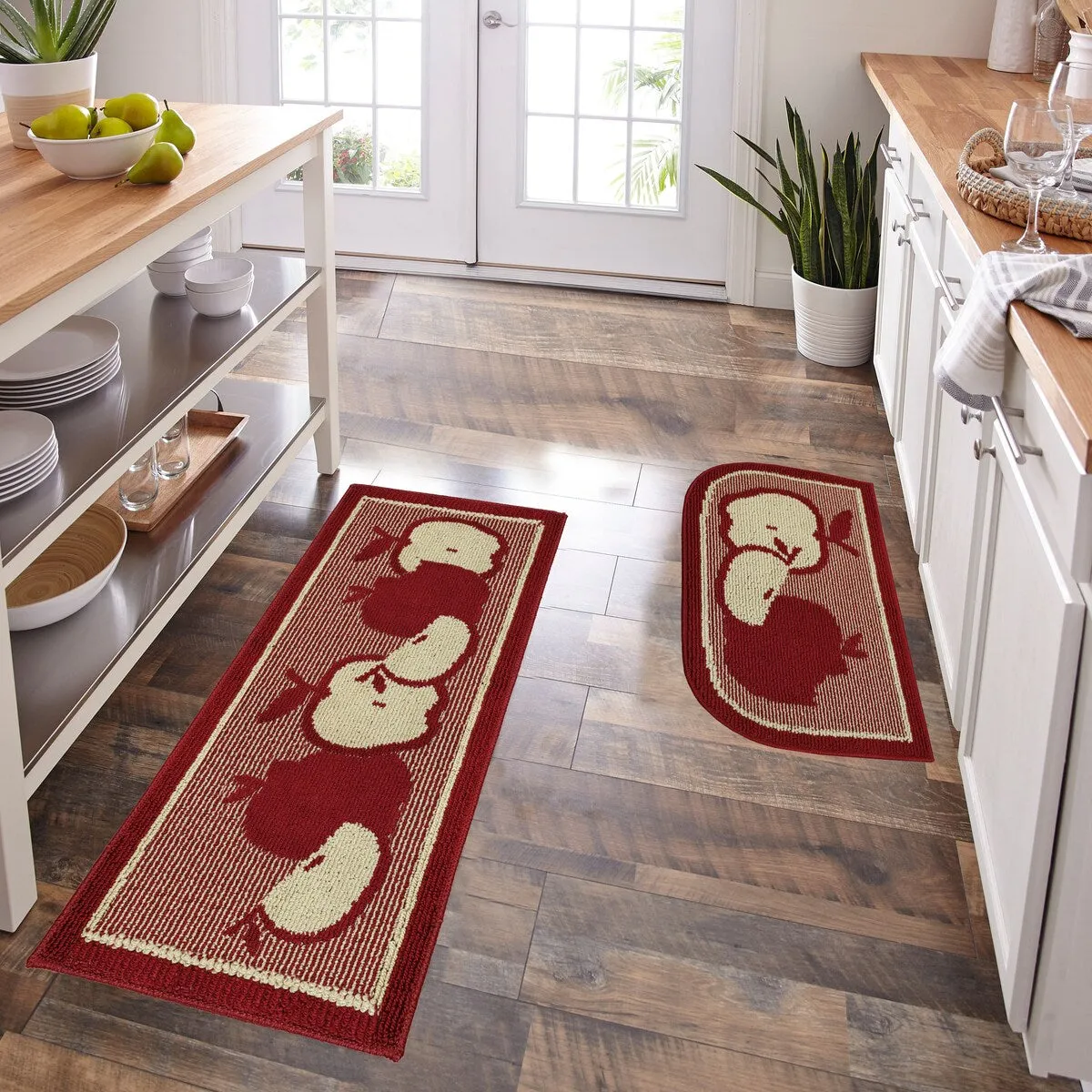 Decor Non-Slip Rubber Back Soft Durable Woven Fluffy Runner Area Carpet Floor Mat Indoor Kitchen Rug. Red Apple