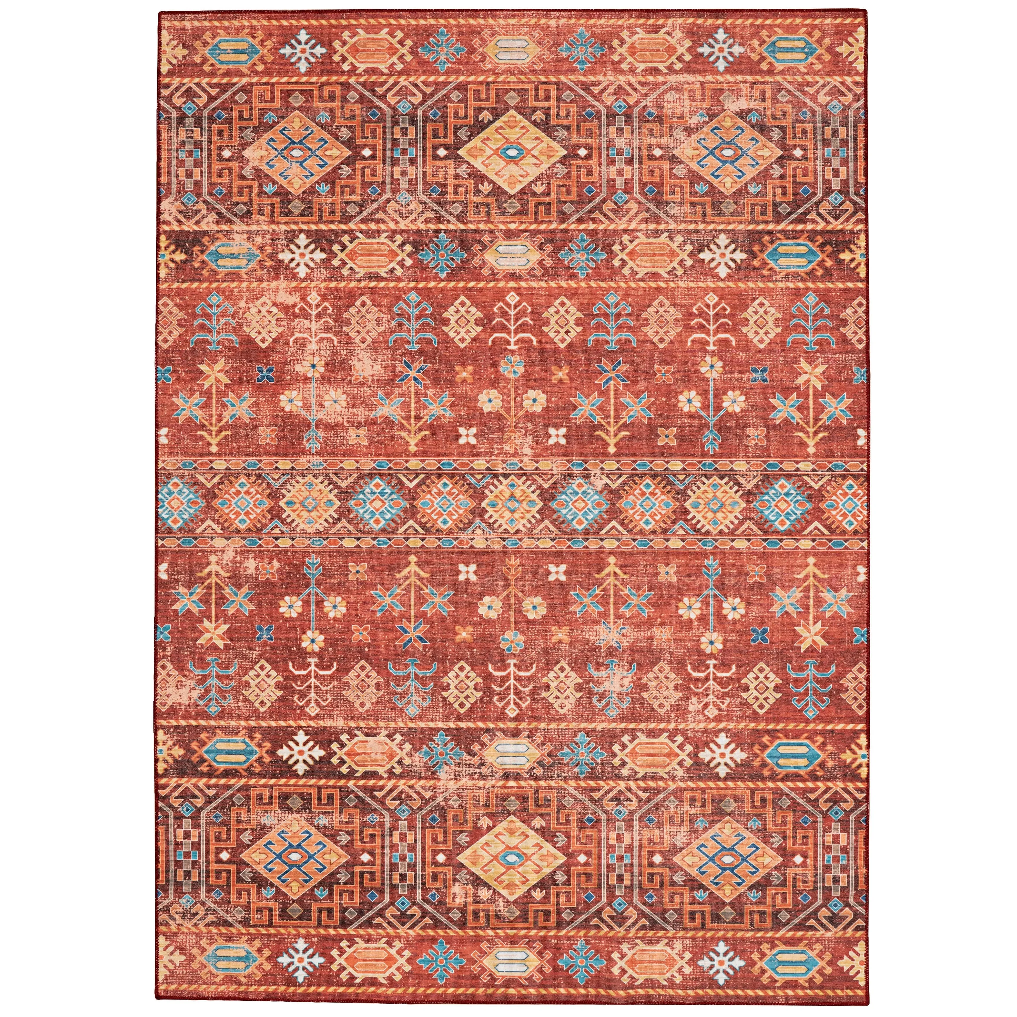 Devlin Machine Washable Red and Ivory Rug