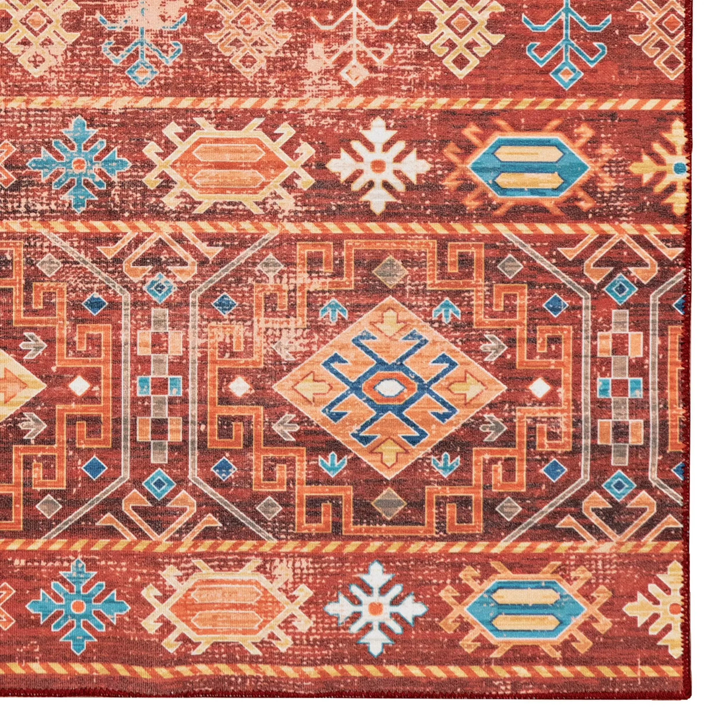 Devlin Machine Washable Red and Ivory Rug