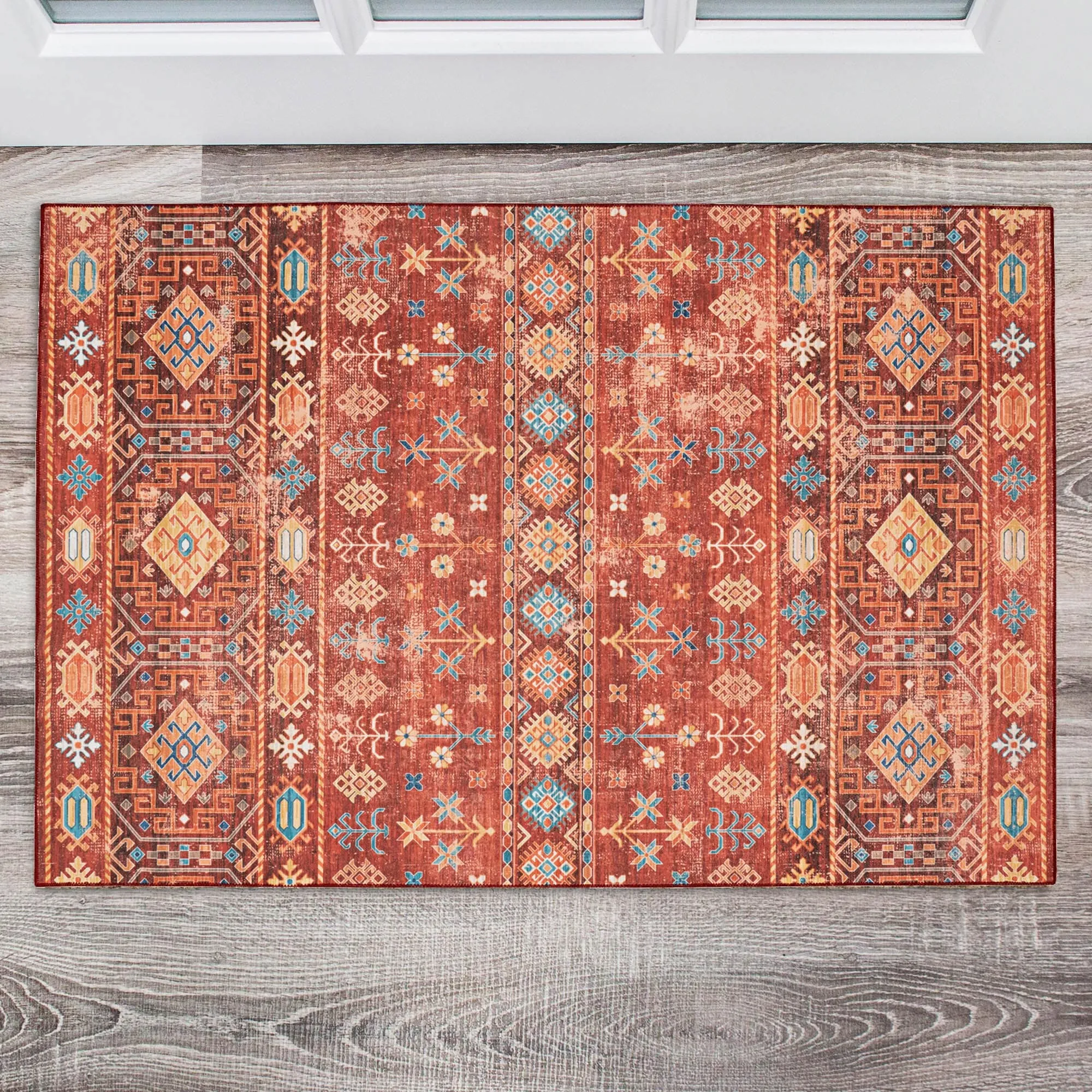 Devlin Machine Washable Red and Ivory Rug